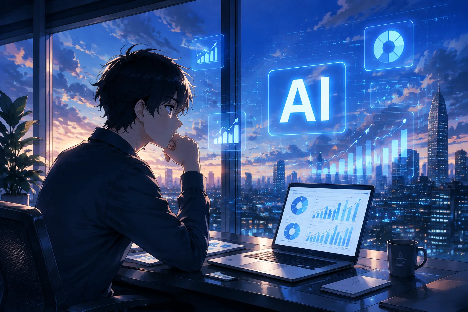 财务分析人员借助 AI 审阅经营数据与趋势图表